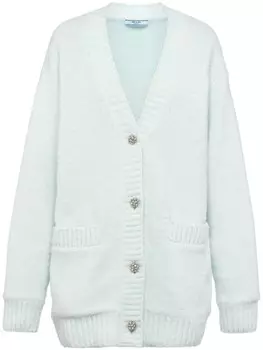 Prada шерстяной кардиган с V-образным вырезом и кристаллами, зеленый