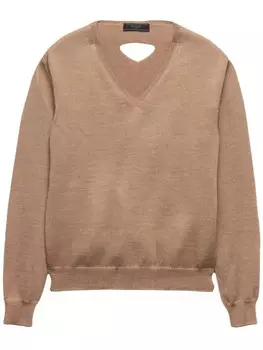 Prada шерстяной свитер с V-образным вырезом, коричневый