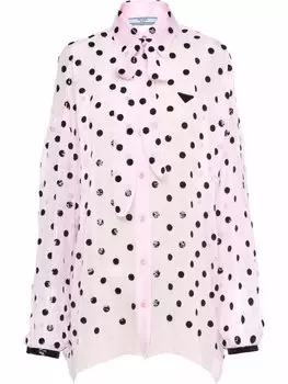 Prada шифоновая рубашка с бантом и пайетками, розовый