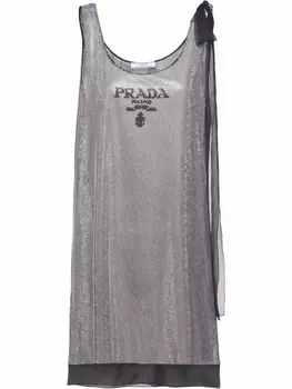 Prada шифоновое платье с кристаллами, серебристый