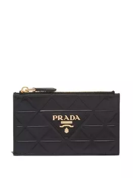 Prada стеганый картхолдер с логотипом, черный