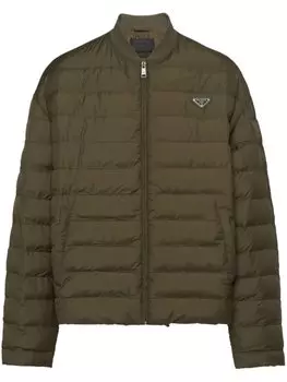 Prada стеганый пуховик с логотипом, зеленый