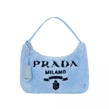 PRADA Сумка через плечо из мягкой махровой ткани Re Edition 2000, сумка-хобо, мини-сумка женская, небесно-голубая и черная