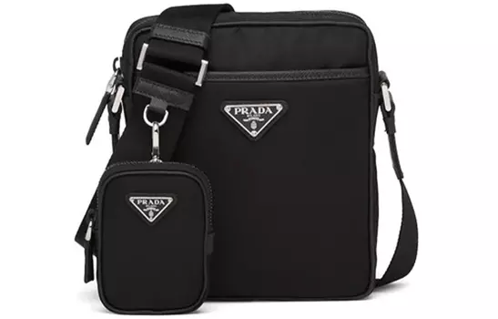 PRADA Сумка через плечо из нейлона с сафьяновой кожей, обычная мужская, черная