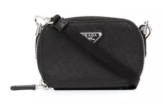 PRADA Сумка через плечо из сафьяновой кожи, мини-сумка унисекс, черная