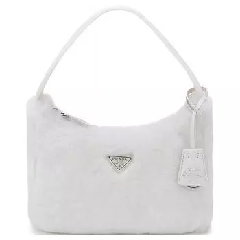 PRADA Сумка через плечо, женская, белая, меховая