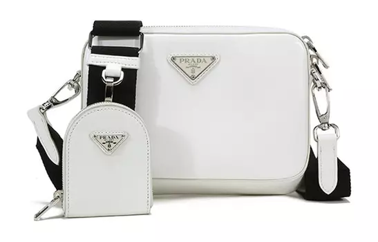 PRADA Сумка через плечо, женская, кожаная, с маленьким мешочком, белая