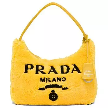 PRADA Сумка-хобо из ткани Re-Edition, мини, женская, желтая