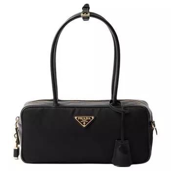 PRADA Сумка из переработанного нейлона с кожей, маленькая женская, черная