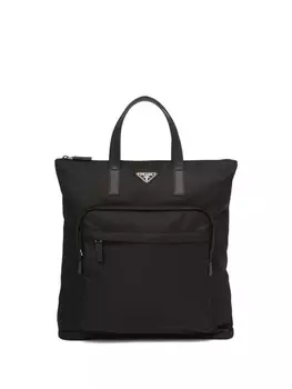 Prada сумка из переработанного нейлона с отделкой из сафьяновой кожи, черный