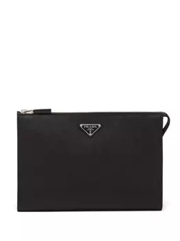 Prada сумка-клатч из сафьяновой кожи с треугольными пластинами, черный