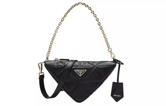 PRADA Сумка-мессенджер из мягкой овчины, черная, женская, треугольная, через плечо