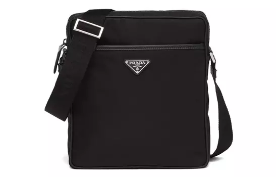 PRADA Сумка-мессенджер из переработанного нейлона с сафьяновой кожей, сумка через плечо, обычная мужская, черная