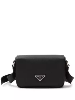 Prada сумка на плечо из сафьяновой кожи с логотипом, черный