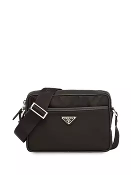 Prada сумка на плечо Re-Nylon со вставками из сафьяновой кожи, черный