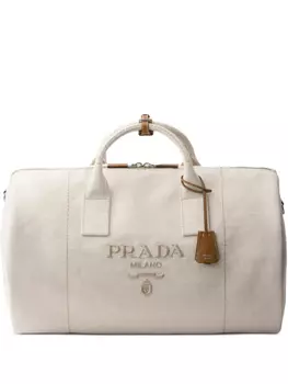 Prada сумка с тисненым логотипом, нейтральный