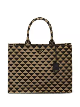 Prada сумка-шоппер Symbole с геометрическим принтом, нейтральный цвет
