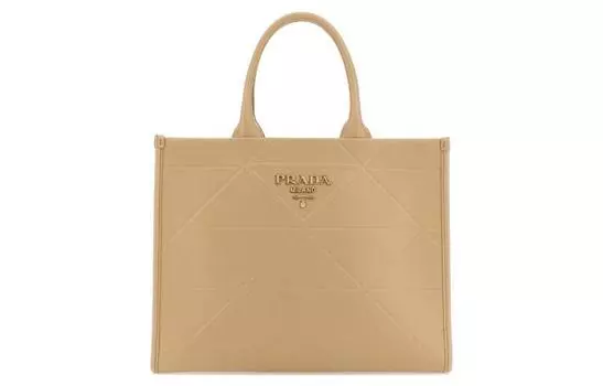 PRADA Сумка-шоппер, женская кожаная, бежево-желтого цвета, среднего размера