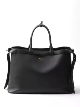 Prada сумка-тоут из кожи с двумя ремнями и пряжкой, черный