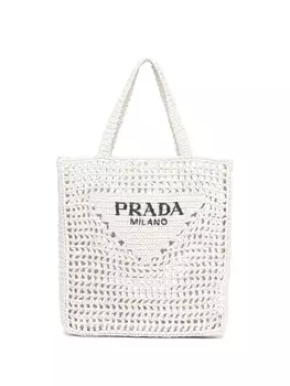 Сумка-тоут Prada из рафии с логотипом, белый