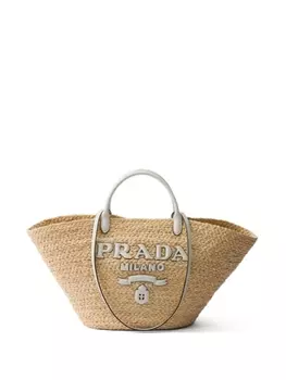 Сумка-тоут Prada с логотипом, нейтральный цвет