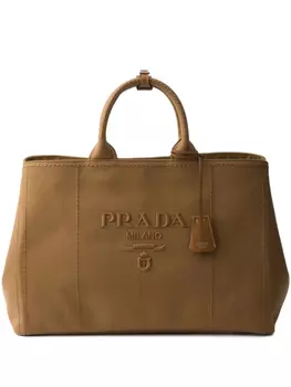 Prada сумка-тоут с тисненым логотипом, коричневый