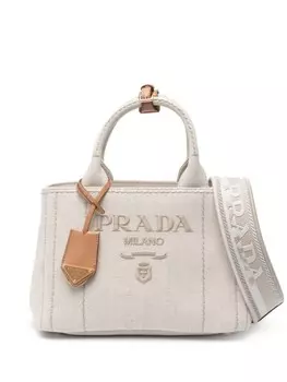 Prada сумка-тоут с вышитым логотипом, нейтральный