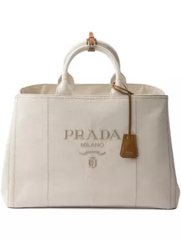 Prada сумка-тоут с вышитым логотипом, нейтральный