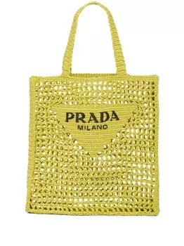 Prada сумка-тоут с вышитым логотипом, желтый