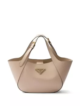 Prada сумка-тоут среднего размера с логотипом, нейтральный цвет