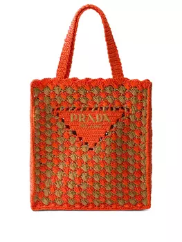 Prada сумка-тоут в технике кроше, оранжевый