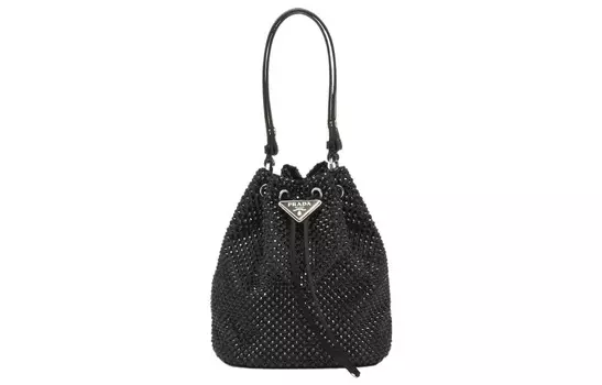 PRADA Сумка-ведро из ткани, сумка через плечо, женская мини-сумка, черная
