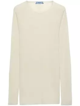 Prada свитер с круглым вырезом из кашемира и шелка, зеленый