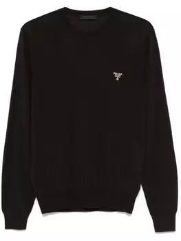 Prada свитер с вышитым логотипом, коричневый