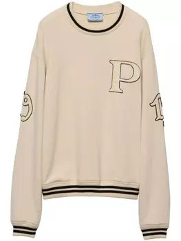Prada толстовка из хлопкового флиса с нашивками, нейтральный цвет