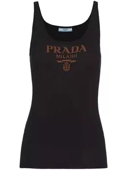 Prada топ без бретелей с логотипом, черный