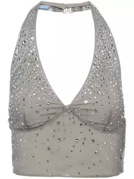 Prada топ из тюля с кристаллами, серый