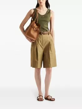 Prada топ в рубчик с логотипом, зеленый