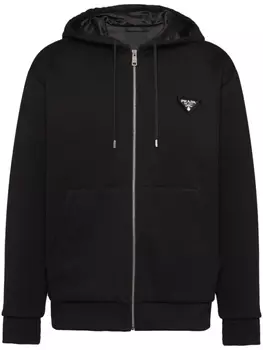 Prada triangle-logo zip-up hoodie, черный