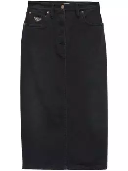 Prada юбка-миди из денима с разрезом, черный