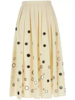 Prada юбка миди из хлопка с зеркальной отделкой, нейтральный цвет