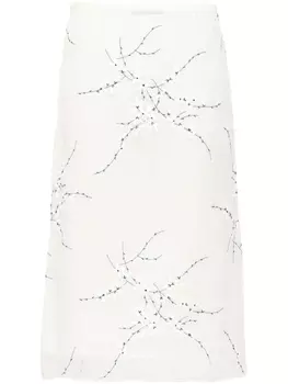 Prada юбка миди с цветочной вышивкой, белый