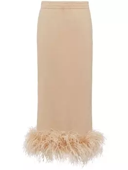 Prada юбка миди с перьями, нейтральный цвет