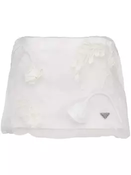Prada юбка мини из органзы с вышивкой, белый