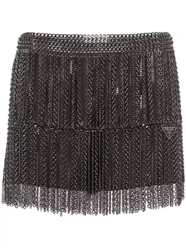 Prada юбка мини с бахромой, серебристый