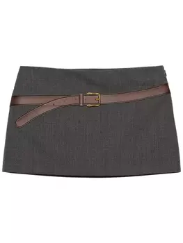 Prada юбка мини с поясом и принтом, серый