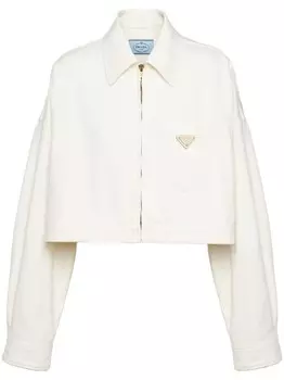 Prada укороченная джинсовая куртка с аппликацией-логотипом, нейтральный цвет