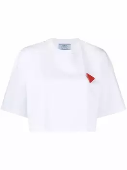 Prada укороченная футболка с декором Triangle, белый