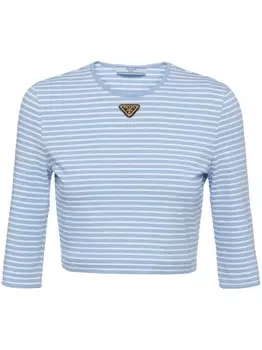 Prada укороченная футболка в полоску, синий