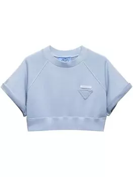 Prada укороченный топ из хлопка с треугольным логотипом, синий